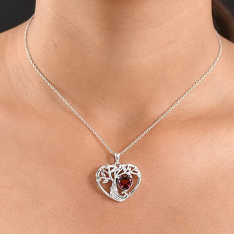 D'Joy Red Garnet Black Oxidised Pendant with Cable Chain (Size 20) Sterling Silver 1.96 Ct.