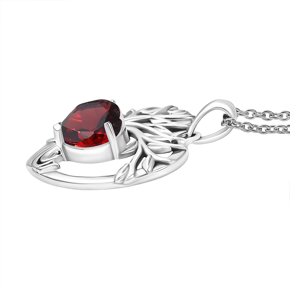 D'Joy Red Garnet Black Oxidised Pendant with Cable Chain (Size 20) Sterling Silver 1.96 Ct.