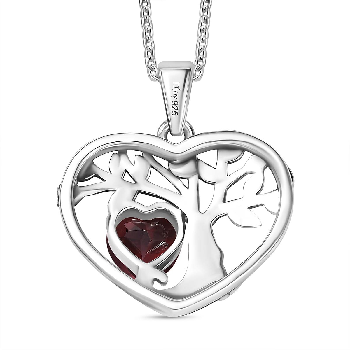 D'Joy Red Garnet Black Oxidised Pendant with Cable Chain (Size 20) Sterling Silver 1.96 Ct.