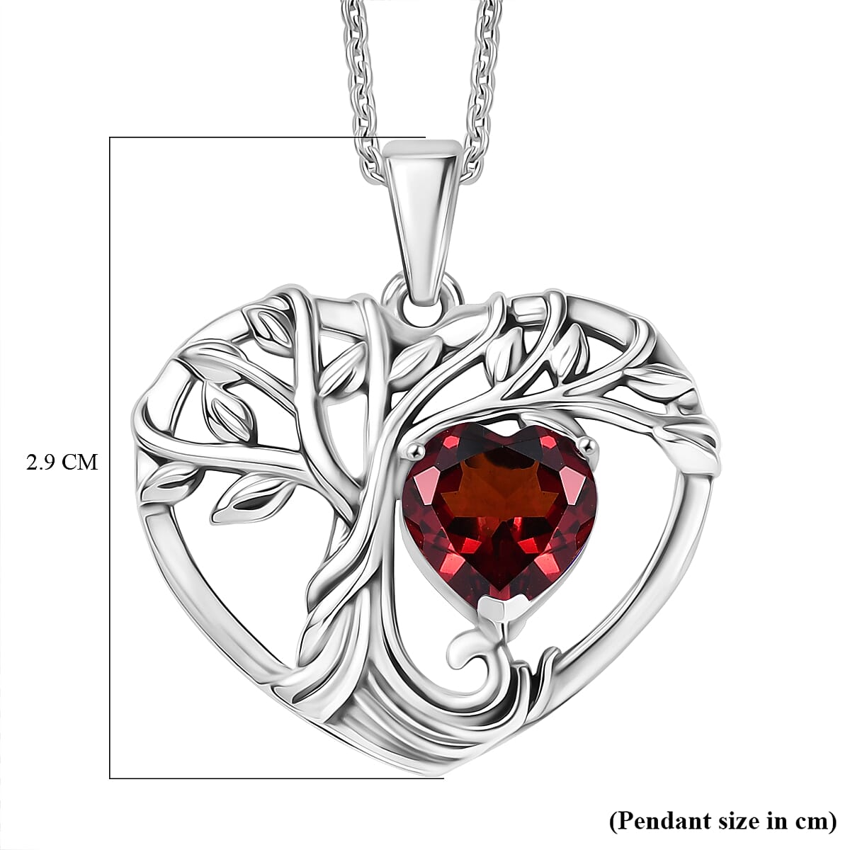 D'Joy Red Garnet Black Oxidised Pendant with Cable Chain (Size 20) Sterling Silver 1.96 Ct.