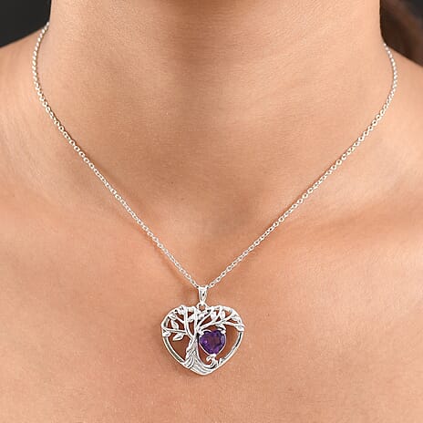 D'Joy African Amethyst Black Oxidised Pendant with Cable Chain (Size 20) Sterling Silver 1.80 Ct.