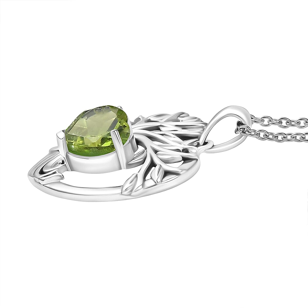 D'Joy Peridot Black Oxidised Pendant with Cable Chain (Size 20) Sterling Silver 1.61 Ct.