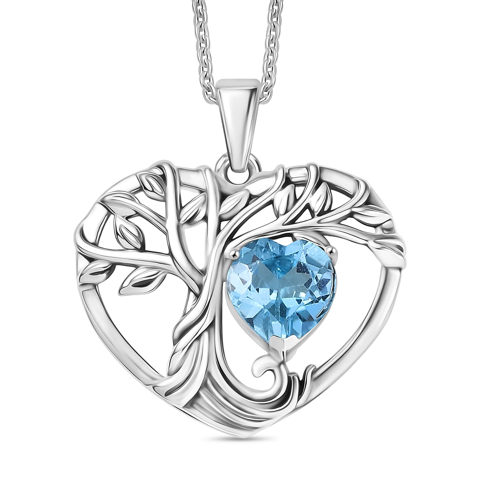 D'Joy Skyblue Topaz Black Oxidised Pendant with Cable Chain (Size 20) Sterling Silver 2.10 Ct.