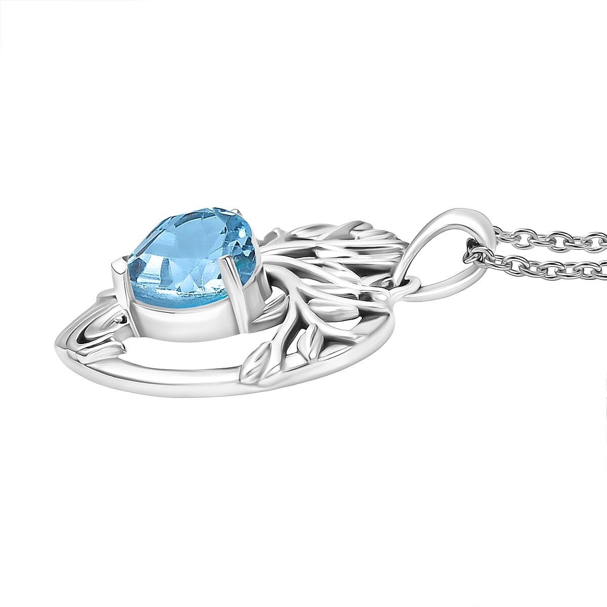 D'Joy Skyblue Topaz Black Oxidised Pendant with Cable Chain (Size 20) Sterling Silver 2.10 Ct.