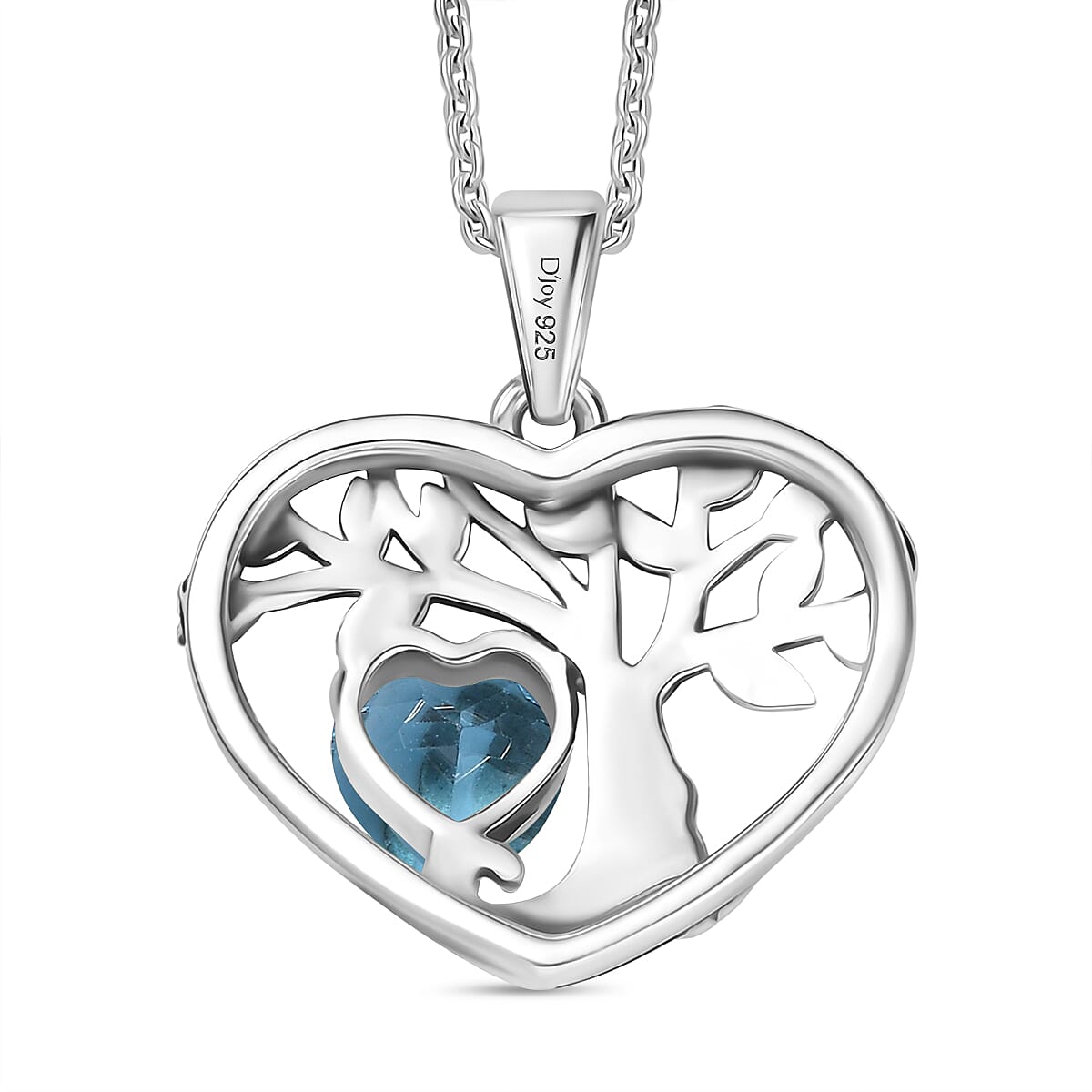D'Joy Skyblue Topaz Black Oxidised Pendant with Cable Chain (Size 20) Sterling Silver 2.10 Ct.