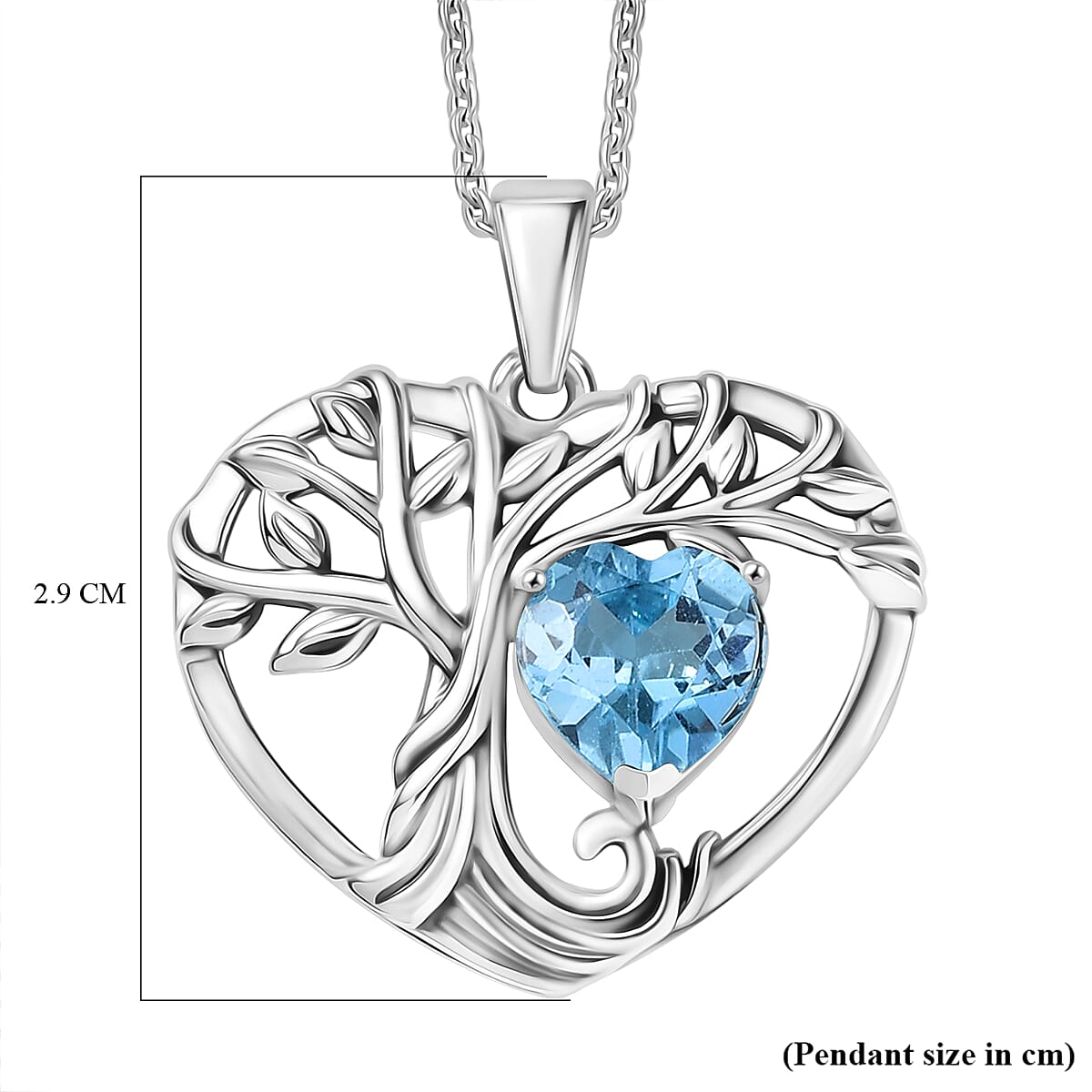 D'Joy Skyblue Topaz Black Oxidised Pendant with Cable Chain (Size 20) Sterling Silver 2.10 Ct.