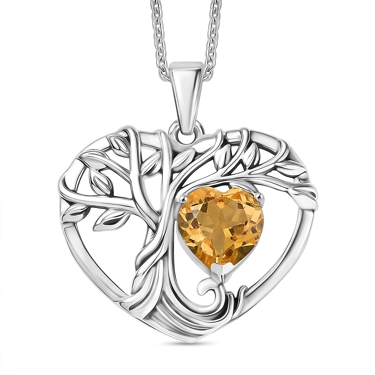 D'Joy Citrine Black Oxidised Pendant with Cable Chain (Size 20) Sterling Silver 1.72 Ct.
