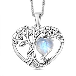 D'Joy Blue Mojave Turquoise Tree of Life Heart Pendant with Cable Chain (Size 20) in Black Oxidised Sterling Silver 1.78 Ct.