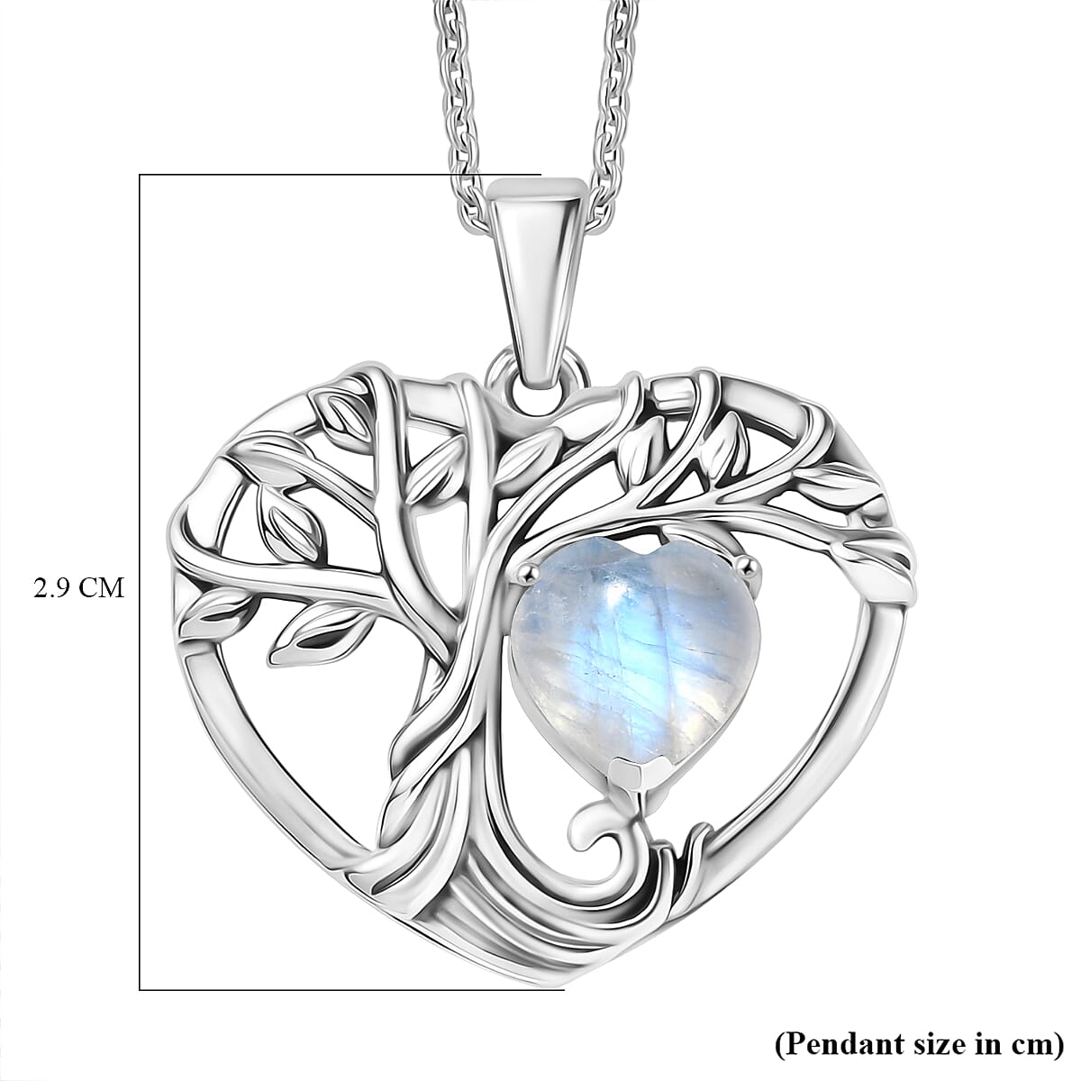 D'Joy Rainbow Moonstone Black Oxidised Pendant with Cable Chain (Size 20) Sterling Silver 2.40 Ct.