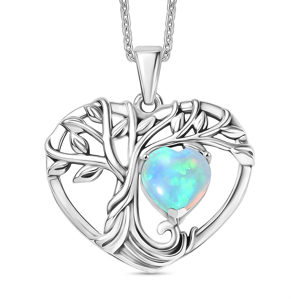 D'Joy Ethiopian Opal Black Oxidised Pendant with Cable Chain (Size 20) Sterling Silver 1.22 Ct.