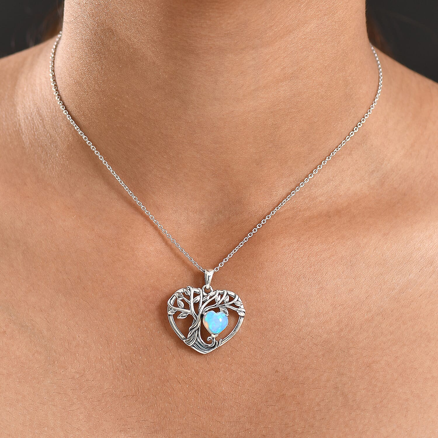 D'Joy Ethiopian Opal Black Oxidised Pendant with Cable Chain (Size 20) Sterling Silver 1.22 Ct.