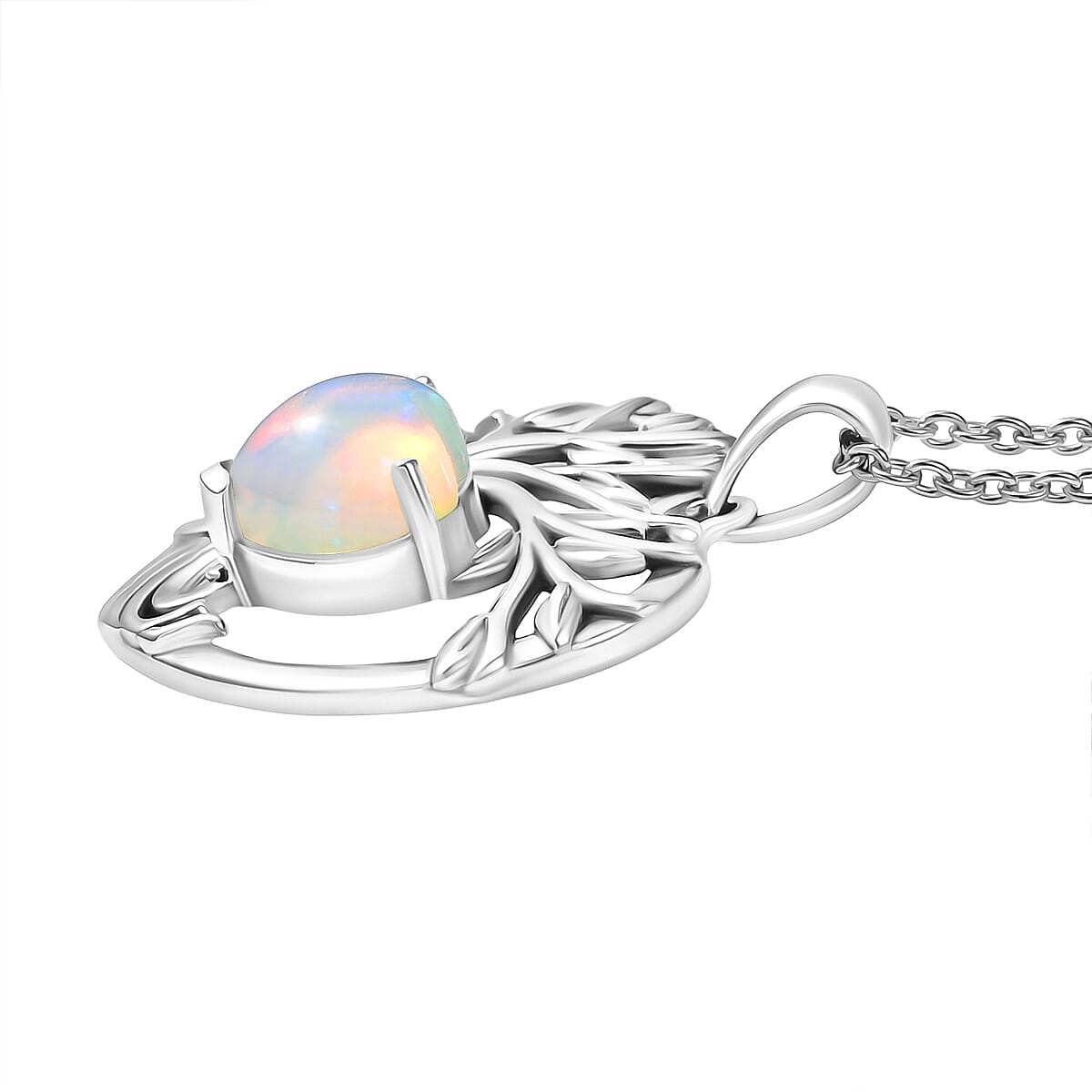 D'Joy Ethiopian Opal Black Oxidised Pendant with Cable Chain (Size 20) Sterling Silver 1.22 Ct.