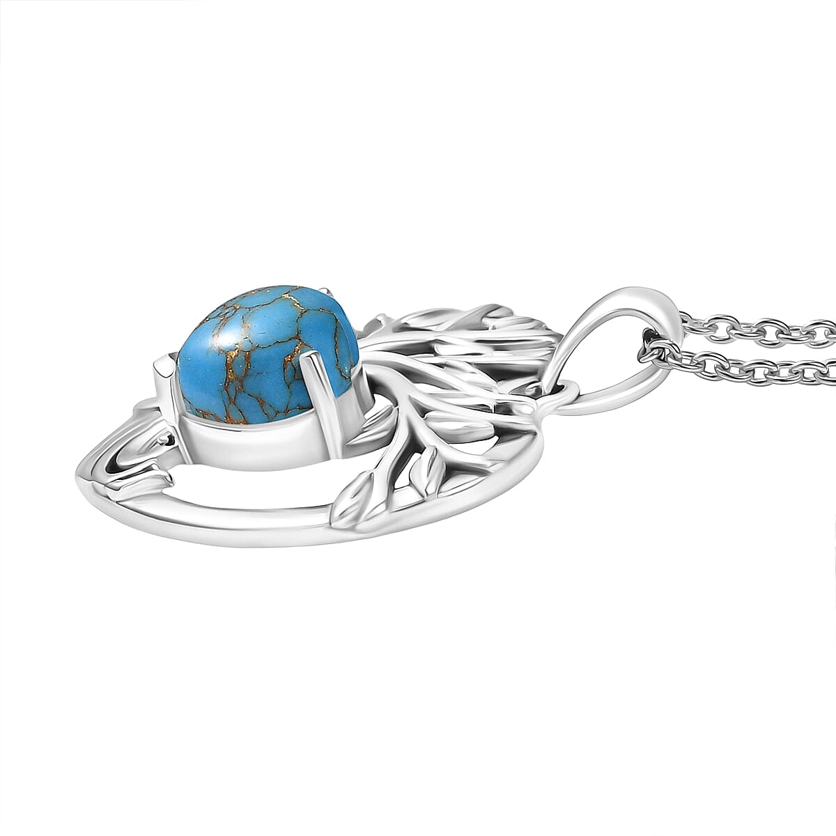 D'Joy Blue Mojave Turquoise Black Oxidised Pendant with Cable Chain (Size 20) Sterling Silver 1.78 Ct.