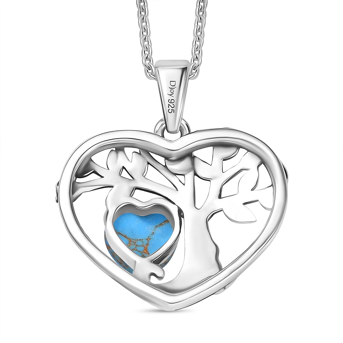 D'Joy Blue Mojave Turquoise Black Oxidised Pendant with Cable Chain (Size 20) Sterling Silver 1.78 Ct.