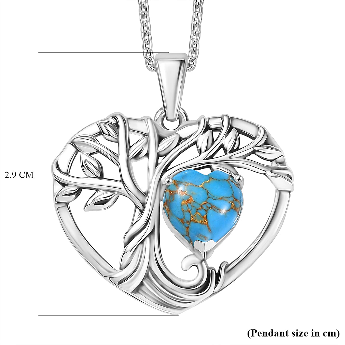 D'Joy Blue Mojave Turquoise Black Oxidised Pendant with Cable Chain (Size 20) Sterling Silver 1.78 Ct.