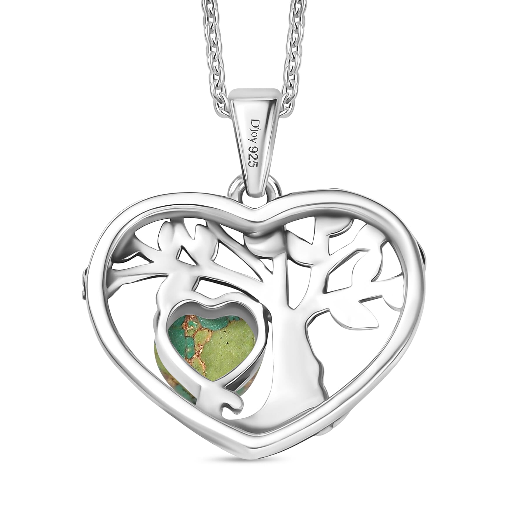 D'Joy Green Mojave Turquoise Black Oxidised Pendant with Cable Chain (Size 20) Sterling Silver 1.79 Ct.