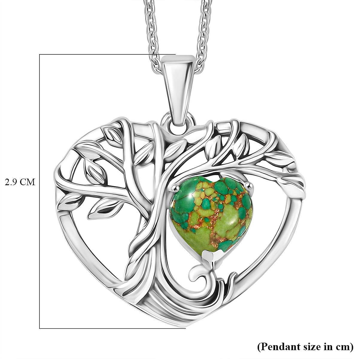 D'Joy Green Mojave Turquoise Black Oxidised Pendant with Cable Chain (Size 20) Sterling Silver 1.79 Ct.