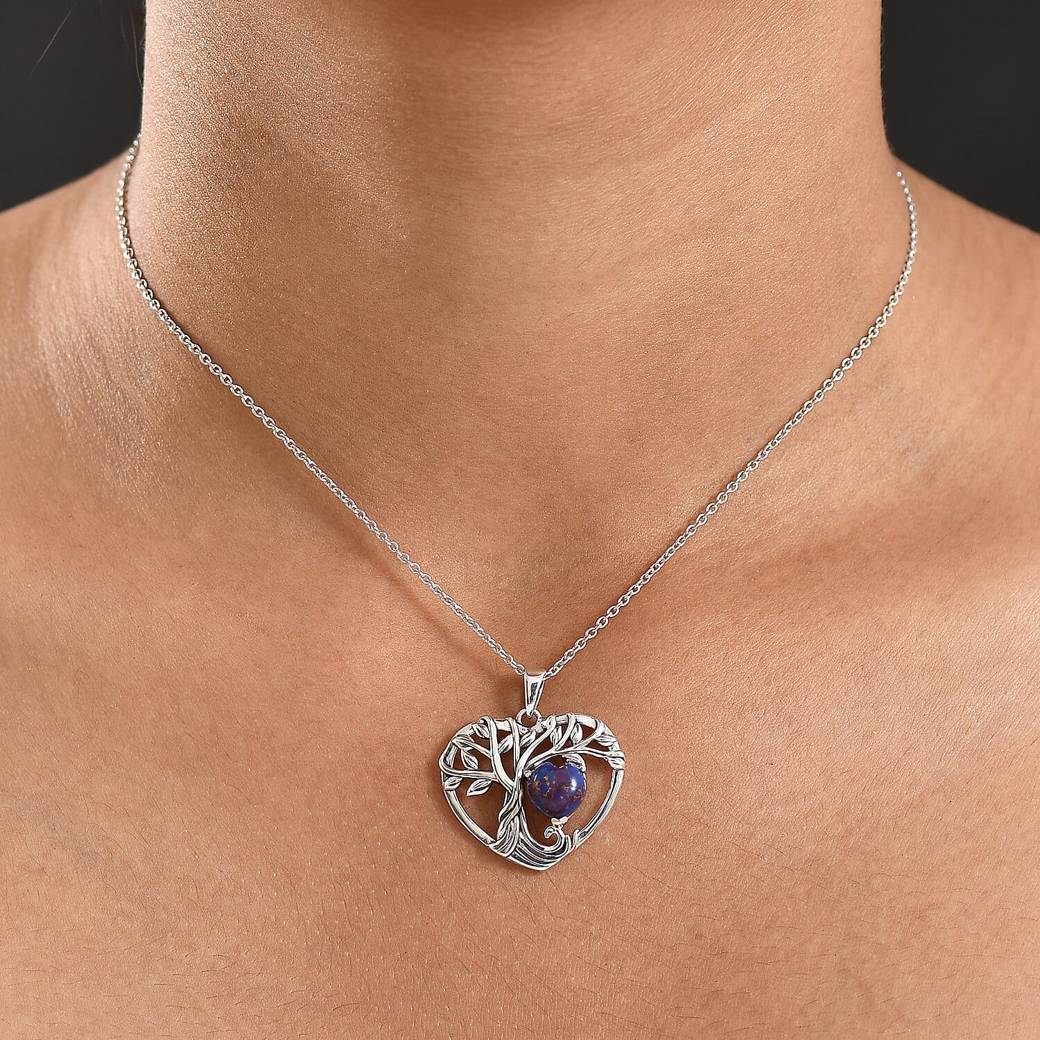 D'Joy Purple Mojave Turquoise Black Oxidised Pendant with Cable Chain (Size 20) Sterling Silver 1.76 Ct.