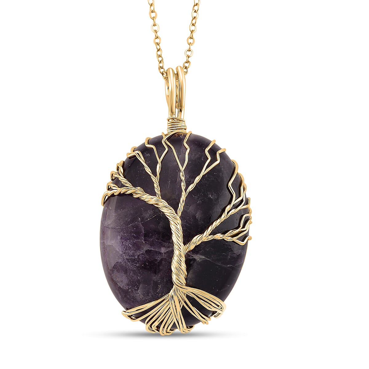 African Amethyst Ethereal Tree of Life Pendant with Chain (Size 20 - 2 Ext) in Yellow Gold Plated 20.00 Ct.