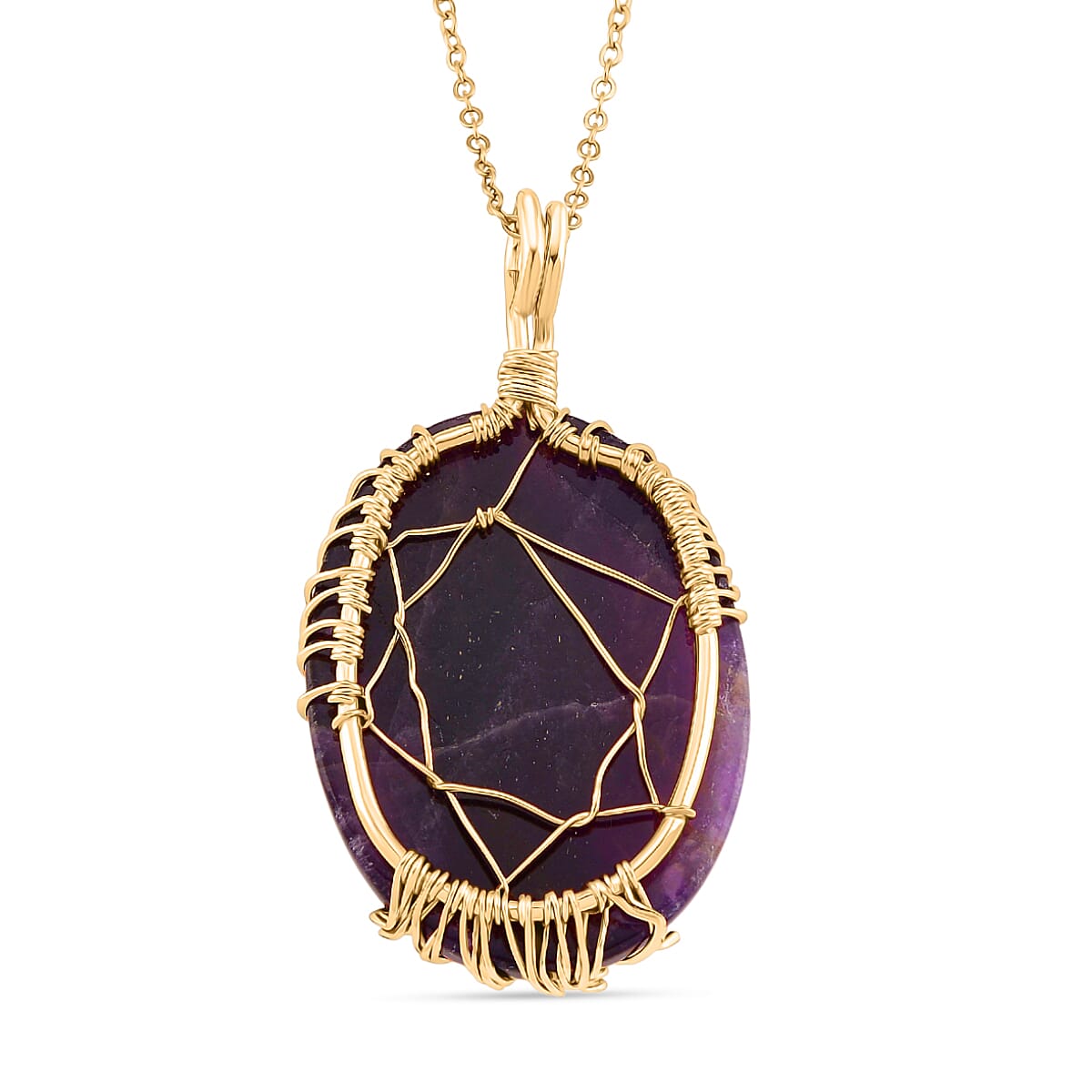 African Amethyst Ethereal Tree of Life Pendant with Chain (Size 20 - 2 Ext) in Yellow Gold Plated 20.00 Ct.