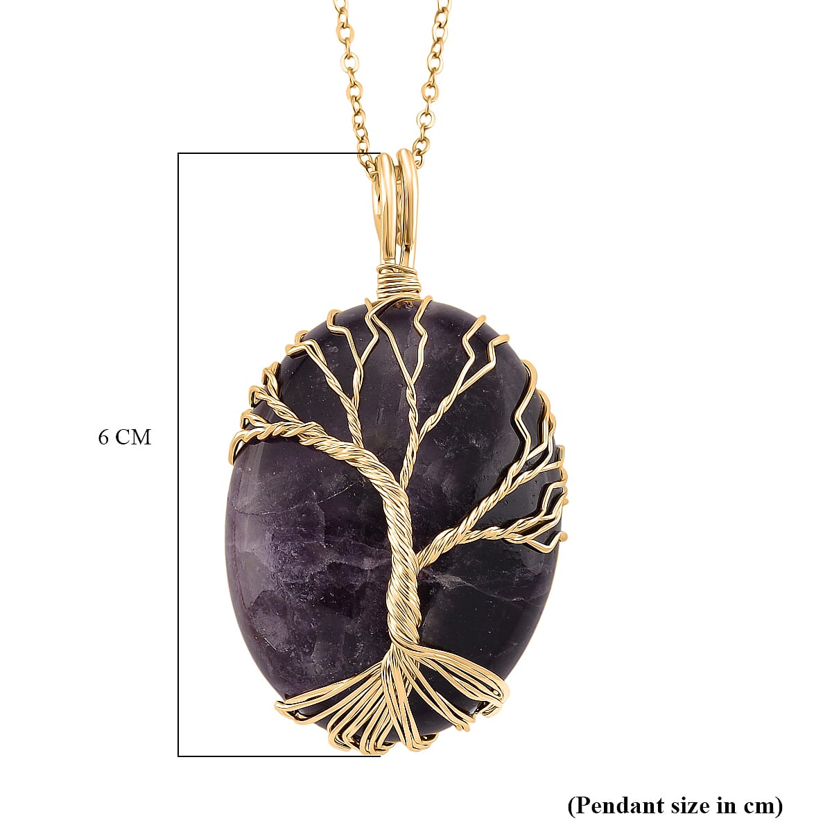 African Amethyst Ethereal Tree of Life Pendant with Chain (Size 20 - 2 Ext) in Yellow Gold Plated 20.00 Ct.