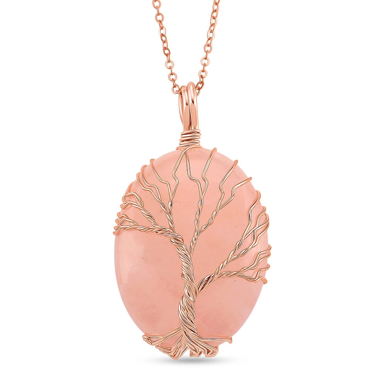 Rose Quartz Oval Tree of Life Pendant (Size 20) 20.00 Ct.