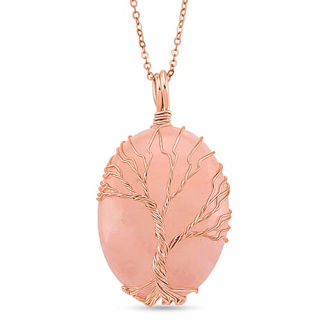 Rose Quartz Oval Tree of Life Pendant (Size 20) 20.00 Ct.