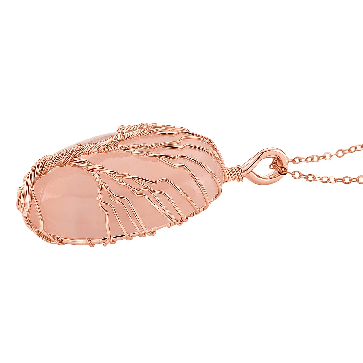 Rose Quartz Oval Tree of Life Pendant (Size 20) 20.00 Ct.