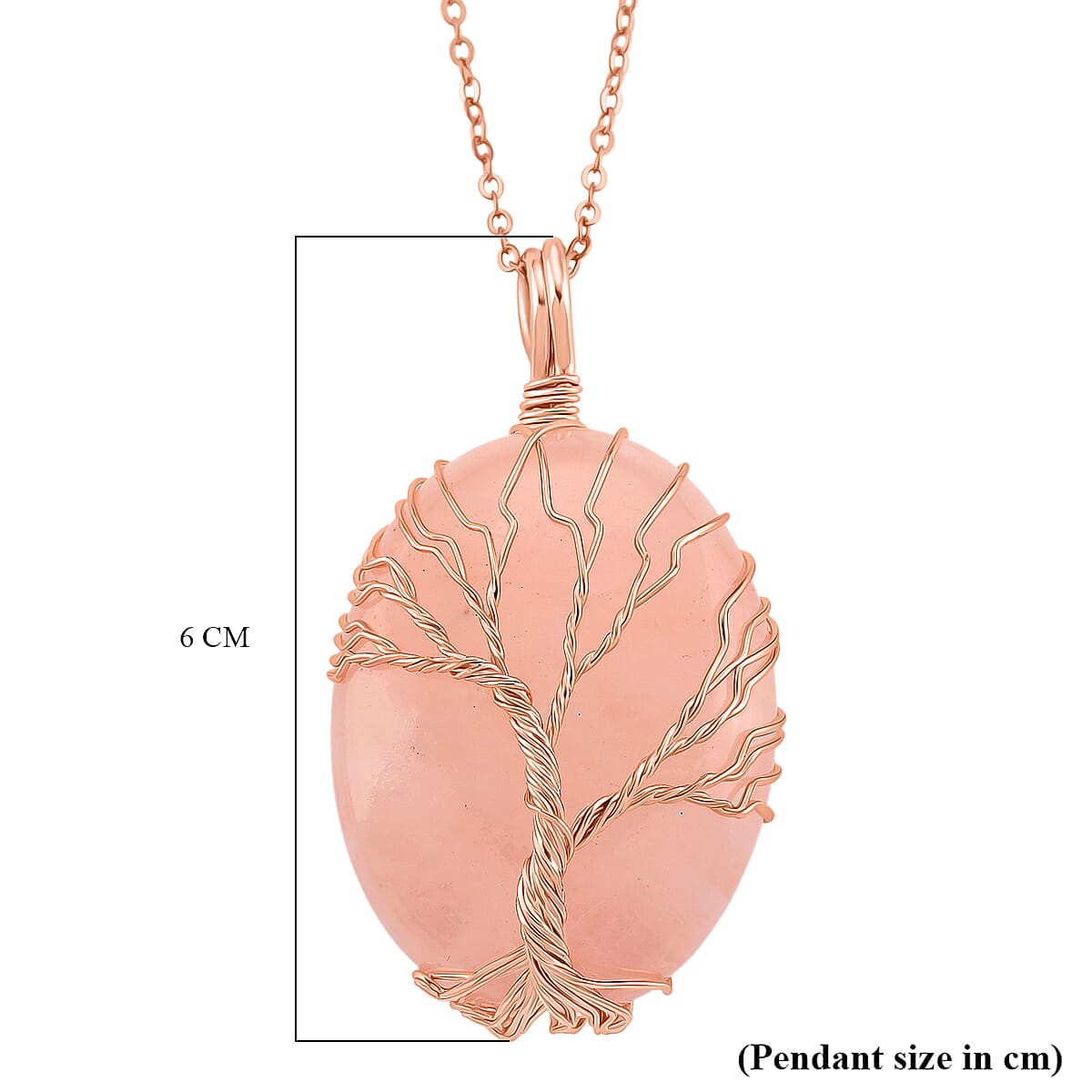 Rose Quartz Oval Tree of Life Pendant (Size 20) 20.00 Ct.