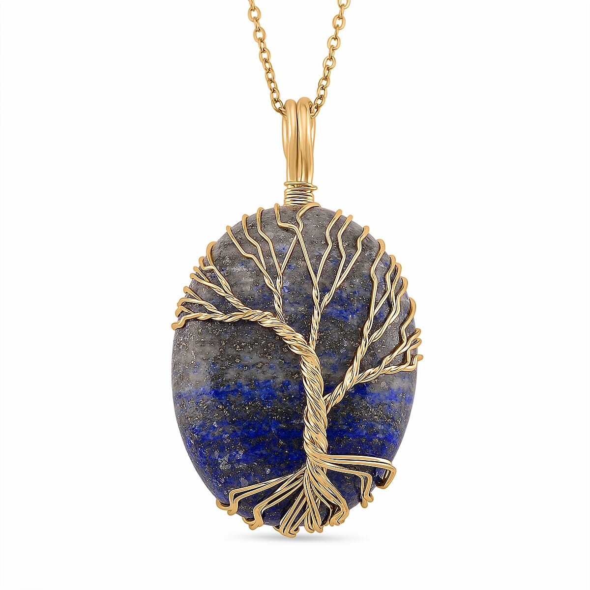 Lapis Lazuli Oval Ethereal Tree of Life Pendant with Chain (Size 20 - 2 Ext)  20.00 Ct.