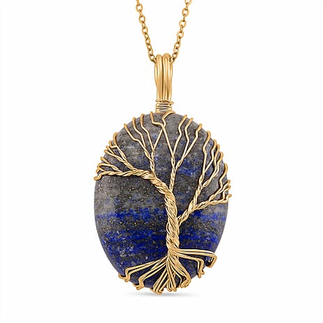 Lapis Lazuli Oval Ethereal Tree of Life Pendant with Chain (Size 20 - 2 Ext)  20.00 Ct.