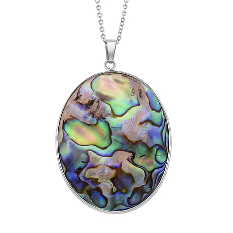 Abalone Shell Oval Cut Pendant with Chain (Size 20-2 EXT) in Silver Tone 60.00 Ct.