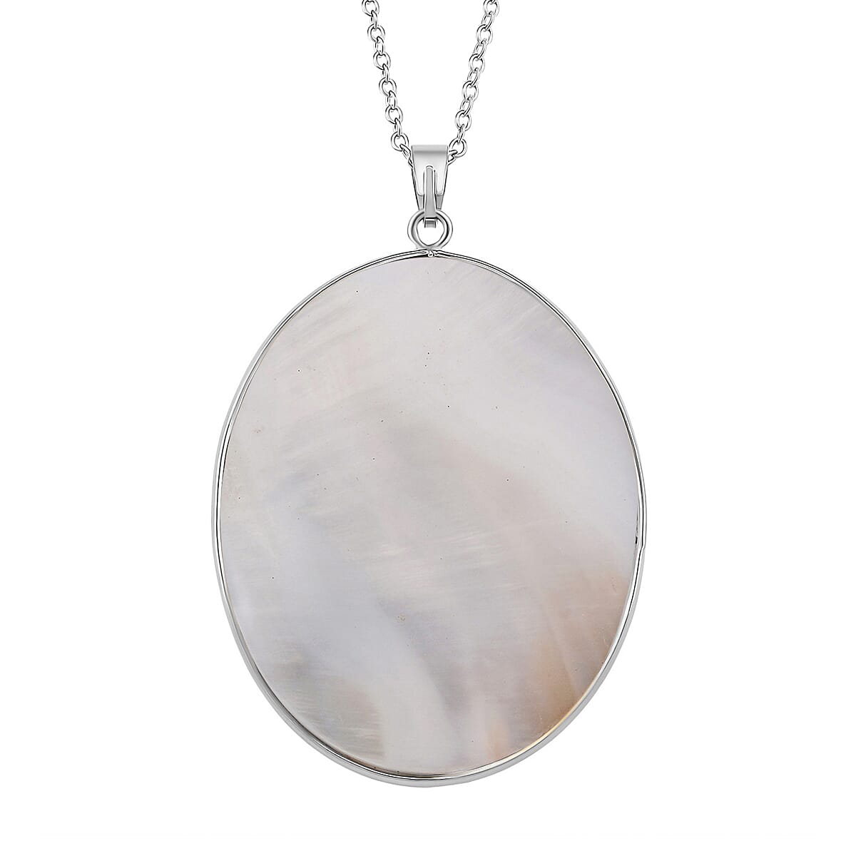 Abalone Shell Oval Cut Pendant with Chain (Size 20-2 EXT) in Silver Tone 60.00 Ct.