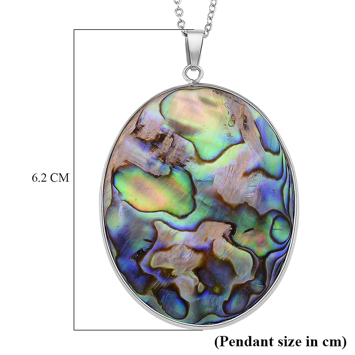 Abalone Shell Oval Cut Pendant with Chain (Size 20-2 EXT) in Silver Tone 60.00 Ct.