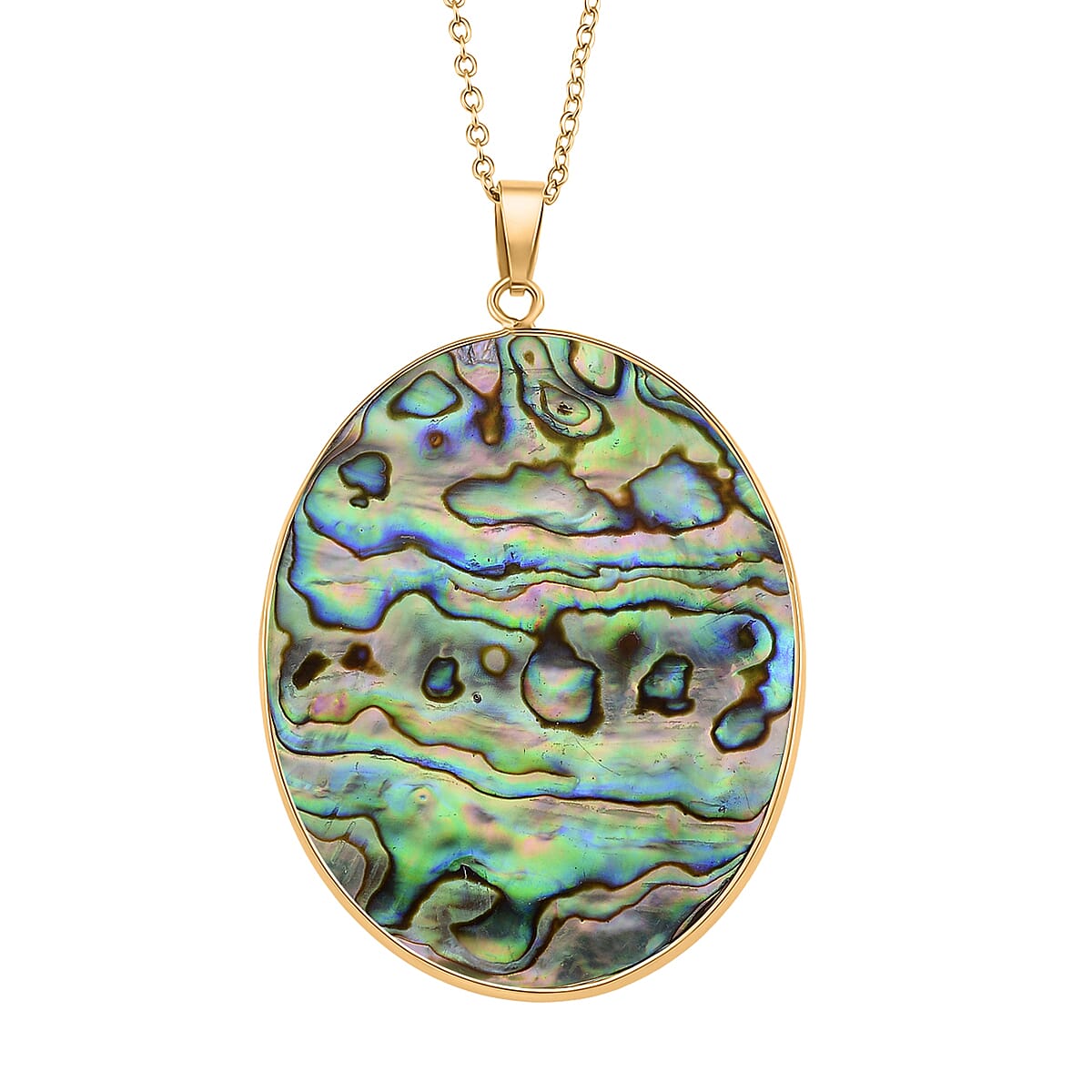 Abalone Shell Oval Cut Oceanic Elegance Pendant with Chain (Size 20-2 EXT) in Yellow Gold Tone 60.00 Ct