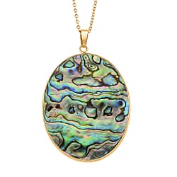 Abalone Shell Oval Cut Oceanic Elegance Pendant with Chain (Size 20-2 EXT) in Yellow Gold Tone 60.00 Ct