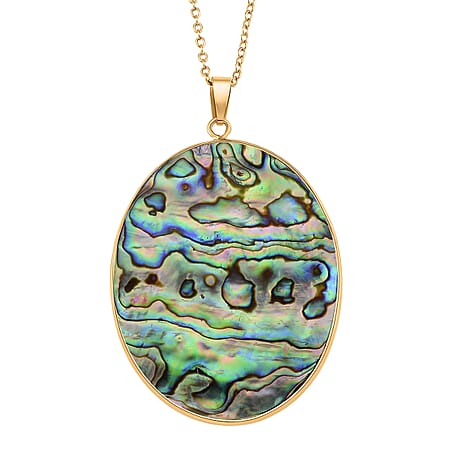 Abalone Shell Oval Cut Oceanic Elegance Pendant with Chain (Size 20-2 EXT) in Yellow Gold Tone 60.00 Ct