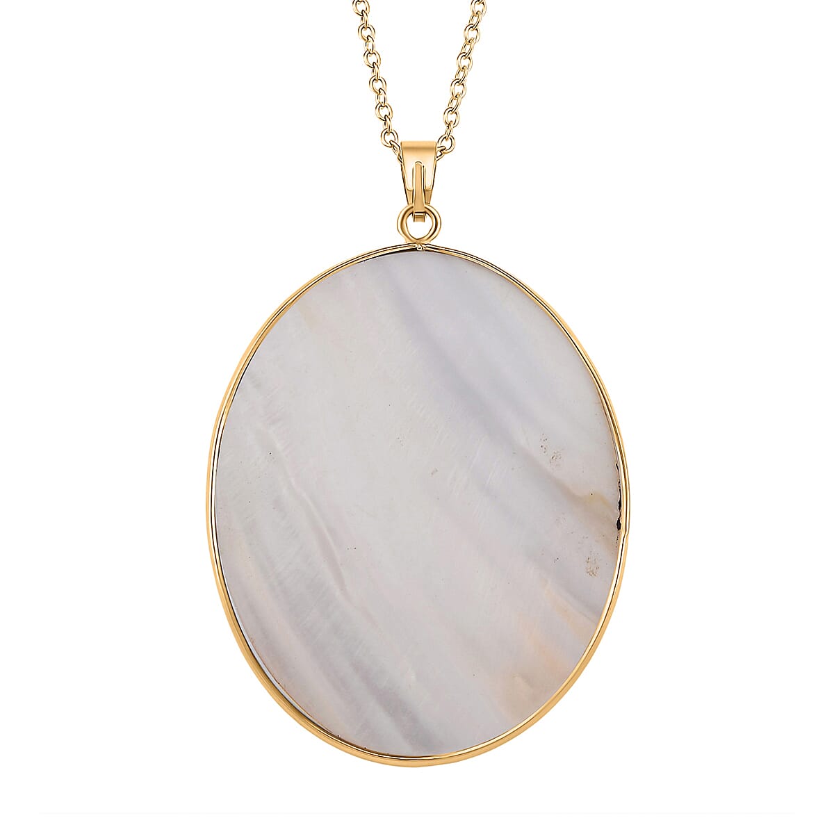 Abalone Shell Oval Cut Oceanic Elegance Pendant with Chain (Size 20-2 EXT) in Yellow Gold Tone 60.00 Ct