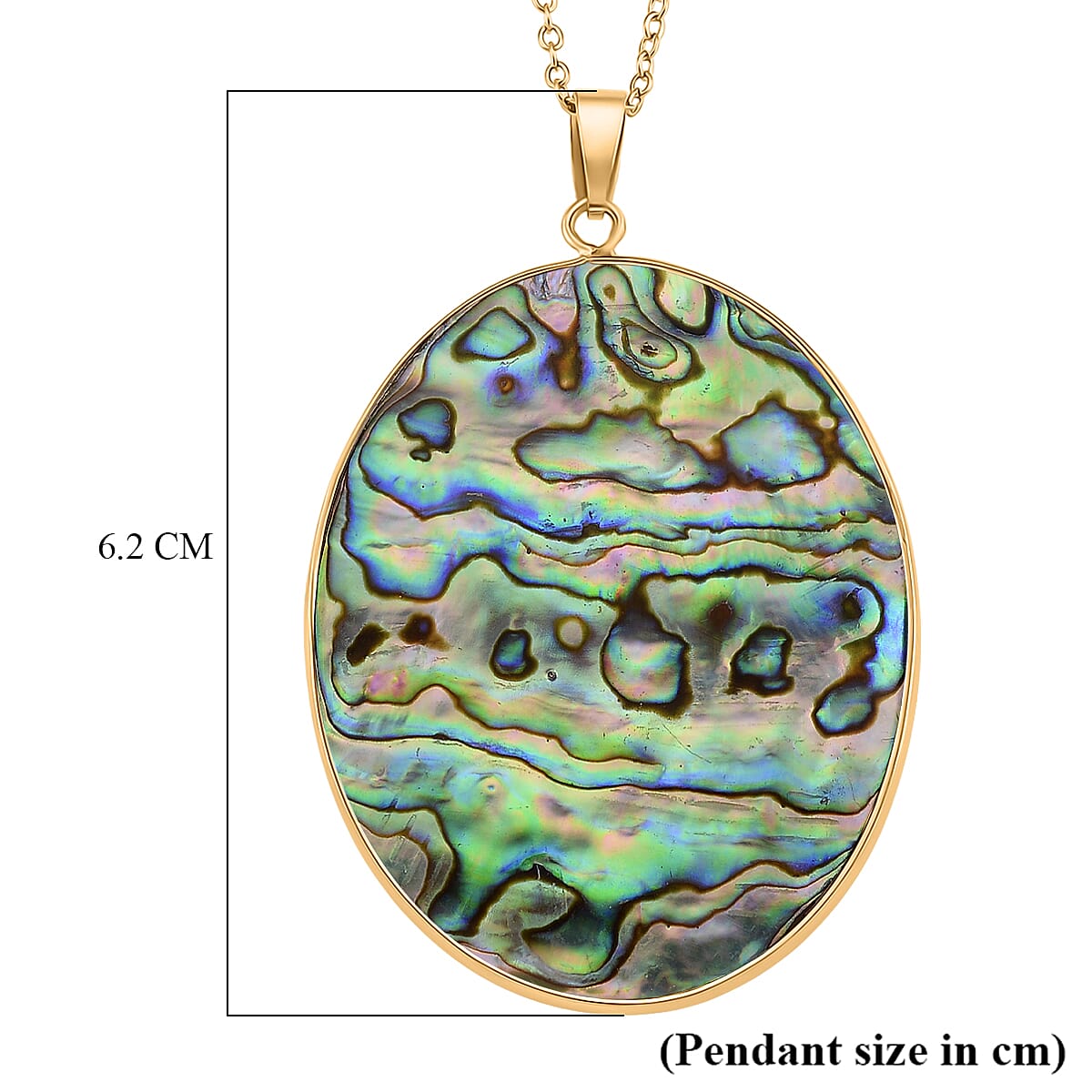 Abalone Shell Oval Cut Oceanic Elegance Pendant with Chain (Size 20-2 EXT) in Yellow Gold Tone 60.00 Ct