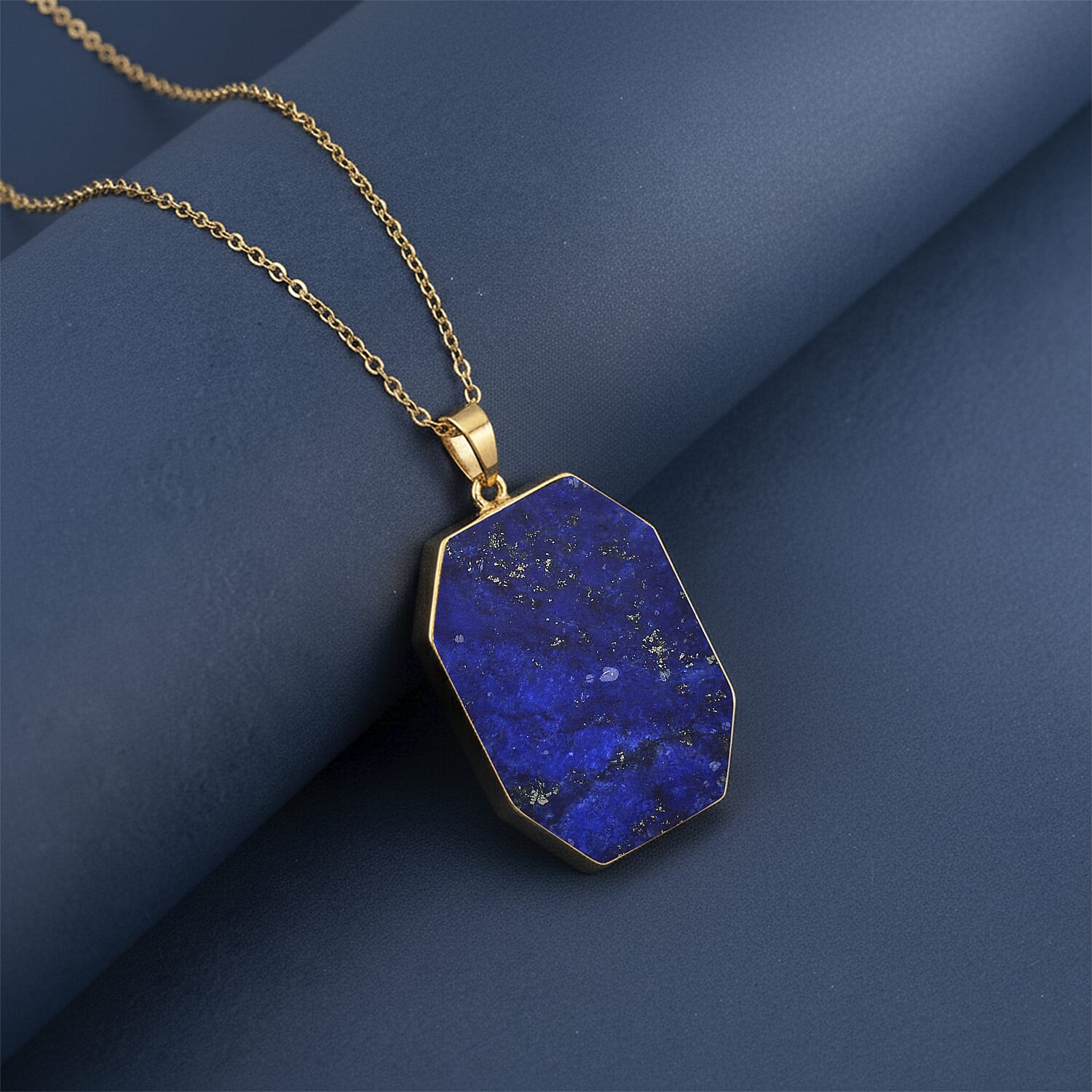 Lapis Lazuli Pendant with Chain (Size 20) Pure White Stainless Steel  20.000  Ct.