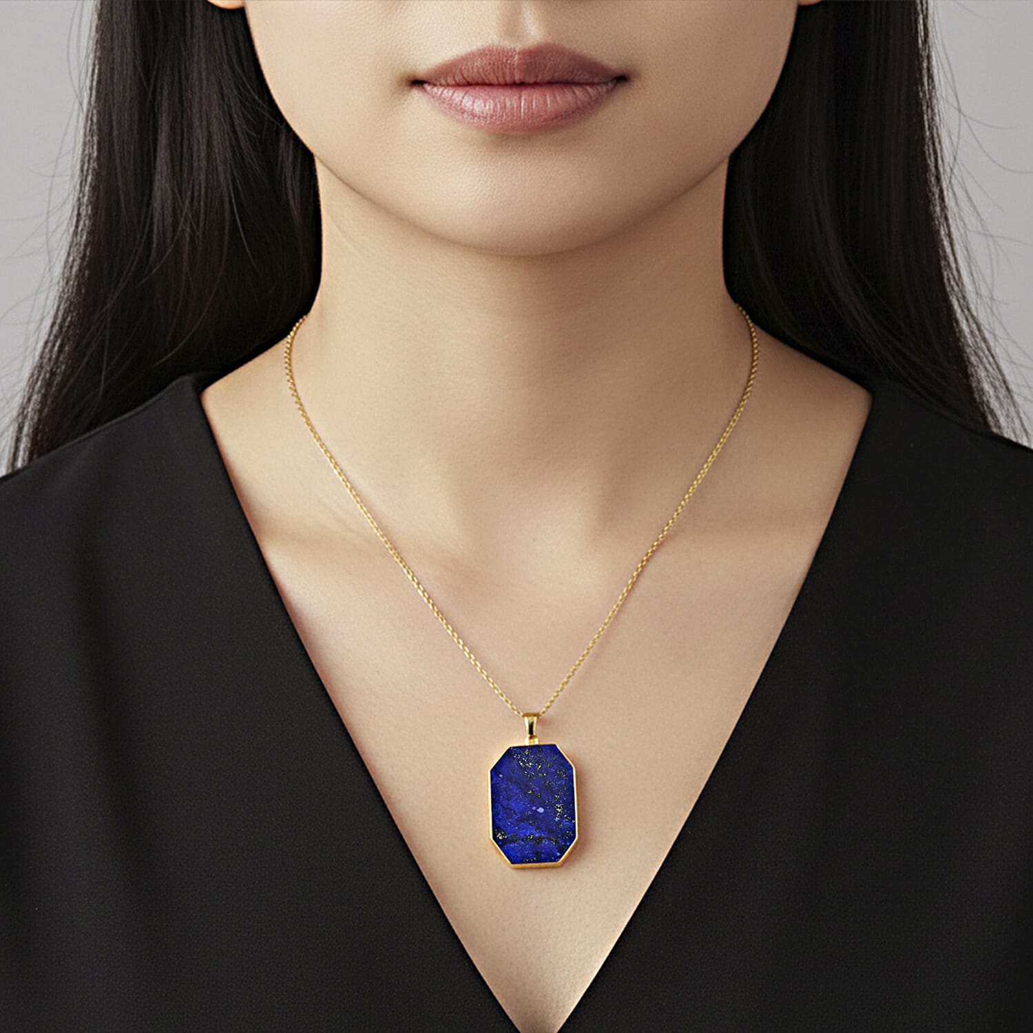 Lapis Lazuli Pendant with Chain (Size 20) Pure White Stainless Steel  20.000  Ct.