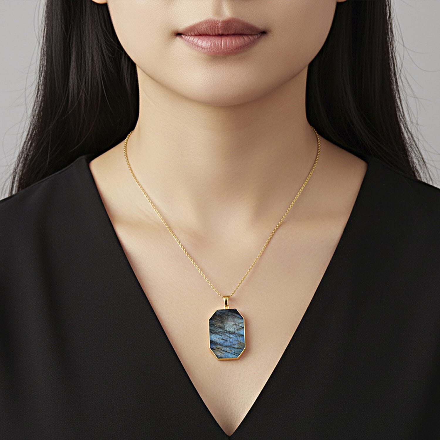 Labradorite Pendant with Chain (Size 20) Pure White Stainless Steel  20.000  Ct.