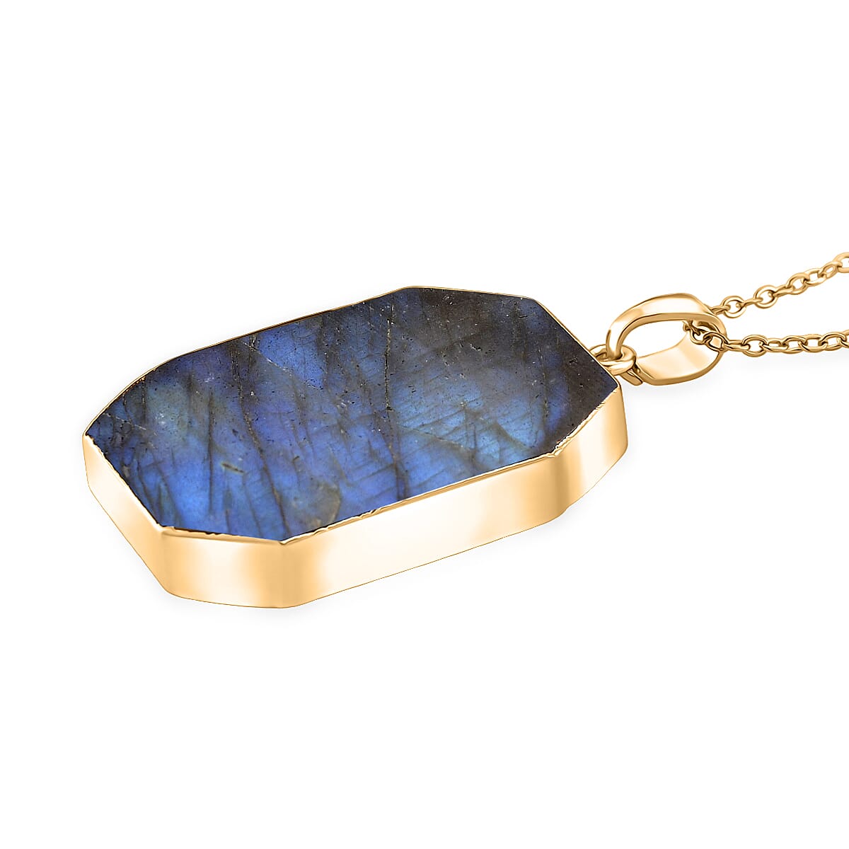 Labradorite Pendant with Chain (Size 20) Pure White Stainless Steel  20.000  Ct.