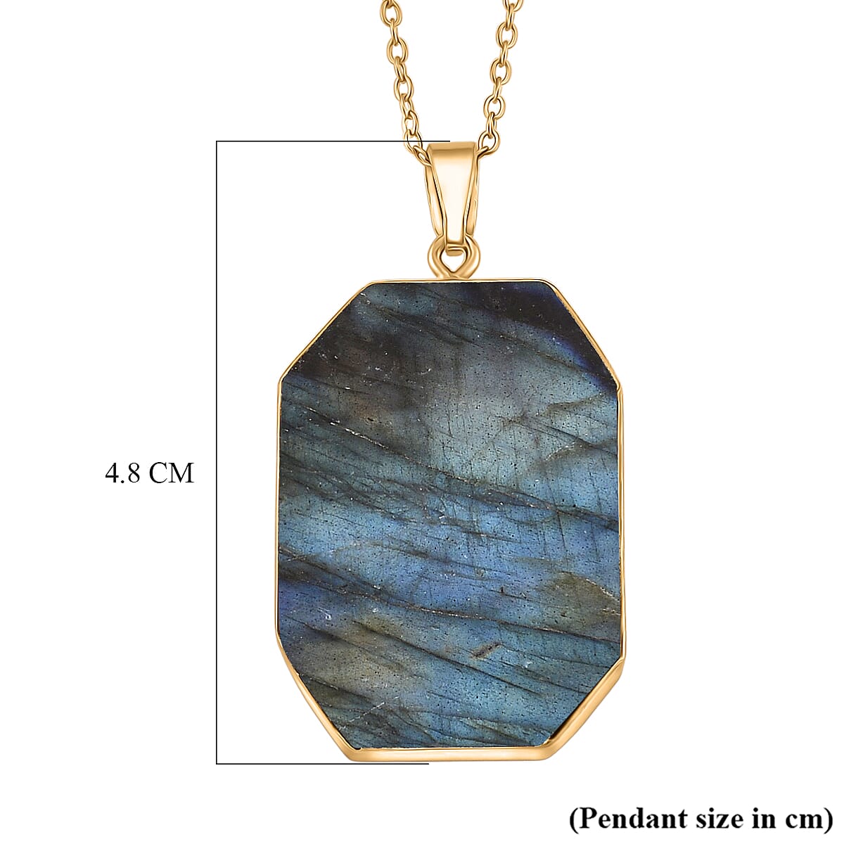 Labradorite Pendant with Chain (Size 20) Pure White Stainless Steel  20.000  Ct.