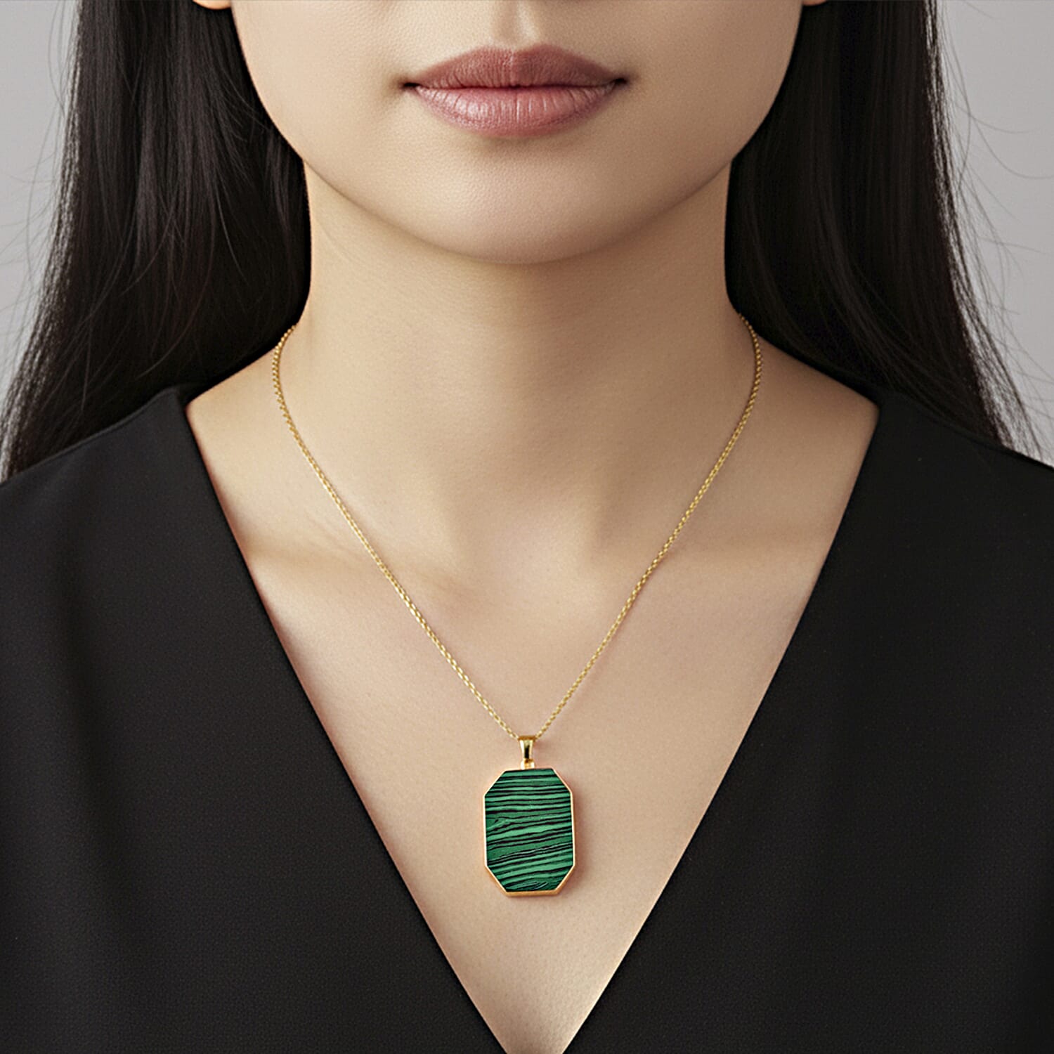Created Malachite Solitaire Pendant with Chain (Size 20-2 Ext) 20.00 Ct.