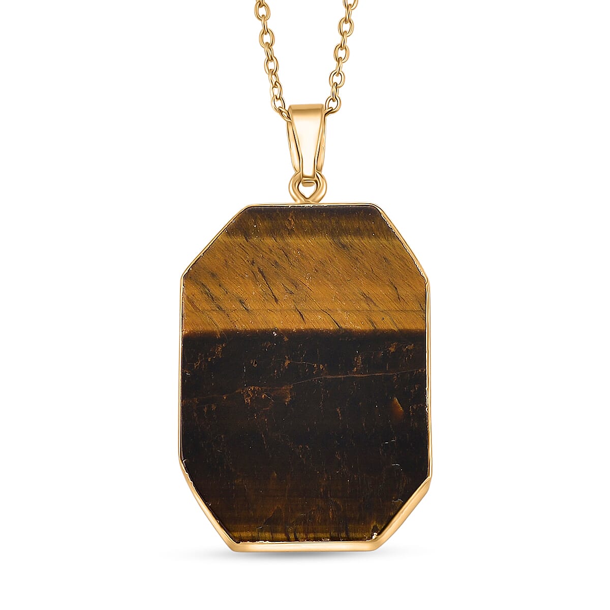 Yellow Tigers Eye Pendant with Chain (Size 20-2 Ext) in Yellow Gold Tone 20.00 Ct.