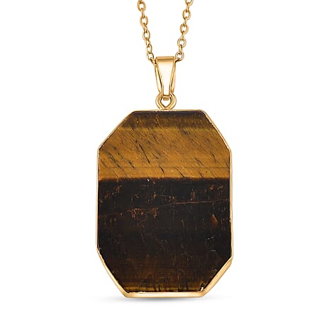 Yellow Tigers Eye Pendant with Chain (Size 20-2 Ext) in Yellow Gold Tone 20.00 Ct.