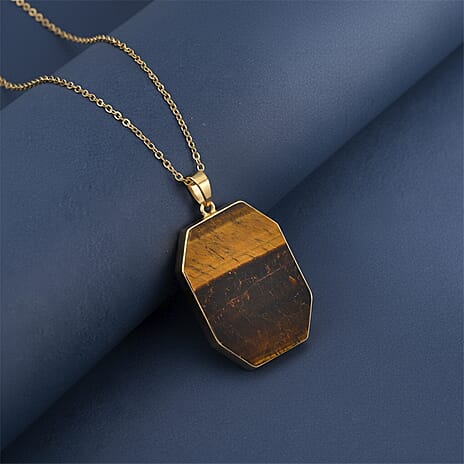 Yellow Tigers Eye Pendant with Chain (Size 20-2 Ext) in Yellow Gold Tone 20.00 Ct.
