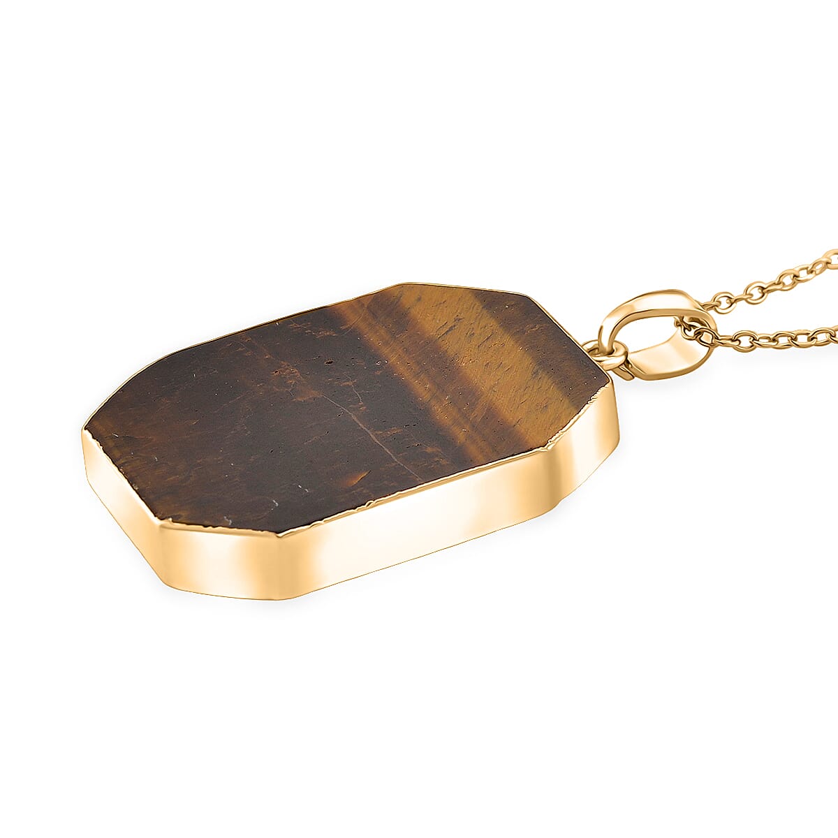 Yellow Tigers Eye Pendant with Chain (Size 20-2 Ext) in Yellow Gold Tone 20.00 Ct.