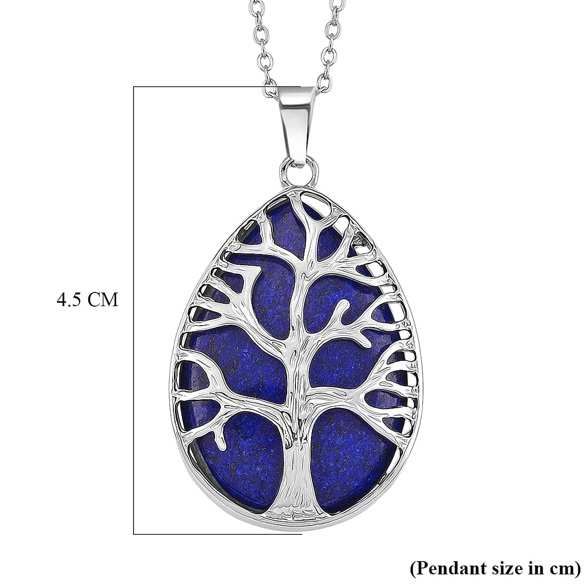 Lapis Lazuli Tree of Life Pendant with Chain (Size 20-2 Ext) in Silver Tone 22.00 Ct.